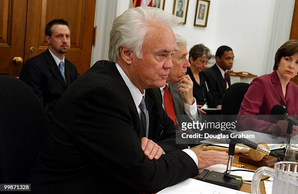 Young, R-FL., and Frank R. Wolf, R-VA., before the start of the Commerce, Justice, State and the Judiciary Subcommittee hearing on FY2004...