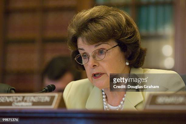 Chairman Dianne Feinstein, D-CA., makes her opening statement at the full committee markup to vote on the nominations of Robert Tapella to be public...