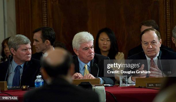 Tim Johnson, D-SD., Chris Dodd, D-CT., and Richard Shelby, R-Al., grill Federal Reserve Board Chairman Ben Bernanke during the Senate Banking,...