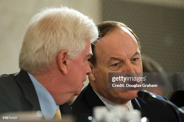 Chris Dodd, D-CT., and Richard Shelby, R-Al., talk as they listen to Federal Reserve Board Chairman Ben Bernanke testifies before the Senate Banking,...