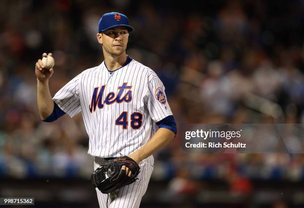 Jacob deGrom of the New York Mets in action against the Philadelphia Phillies during a game at Citi Field on July 11, 2018 in the Flushing...