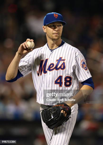 Jacob deGrom of the New York Mets in action against the Philadelphia Phillies during a game at Citi Field on July 11, 2018 in the Flushing...