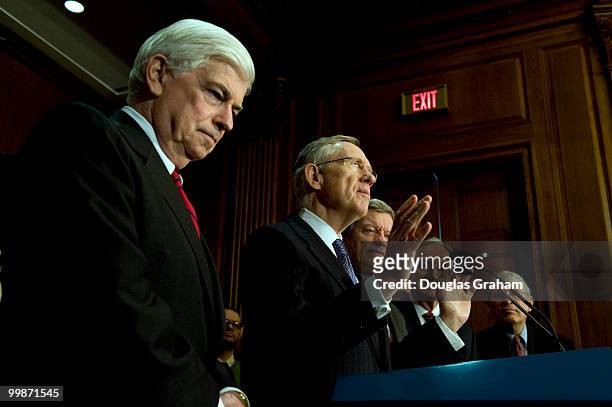 Chris Dodd, D-CT., Senate Majority Leader Harry Reid, D-NV., Max Baucus, D-MT., and Tom Harkin, D-IA. During a press conference in the U.S. Capitol...