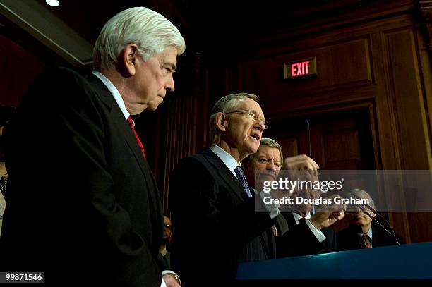 Chris Dodd, D-CT., Senate Majority Leader Harry Reid, D-NV., Max Baucus, D-MT., and Tom Harkin, D-IA. During a press conference in the U.S. Capitol...