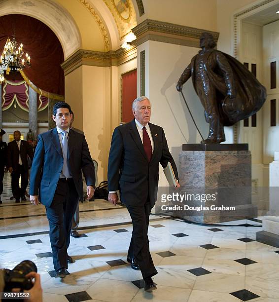 Majority Leader Steny Hoyer, D-MD., makes his way through Will Rogers Corridor working before the vote on the financial bailout plan at in the U.S....