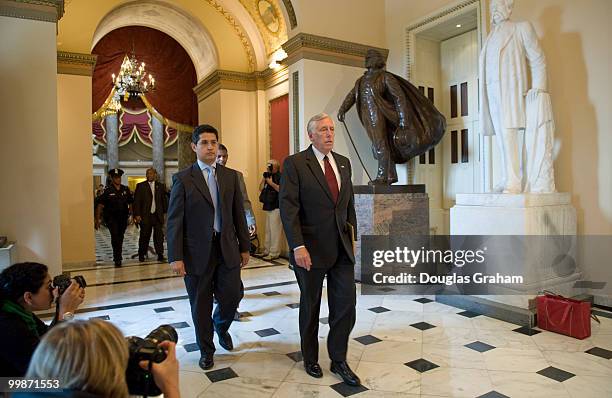 Majority Leader Steny Hoyer, D-MD., makes his way through Will Rogers Corridor working before the vote on the financial bailout plan at in the U.S....