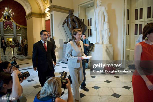 Speaker of the House Nancy Pelosi, D-CA., makes her way through Will Rogers Corridor on the way to the vote on the financial bailout plan at in the...