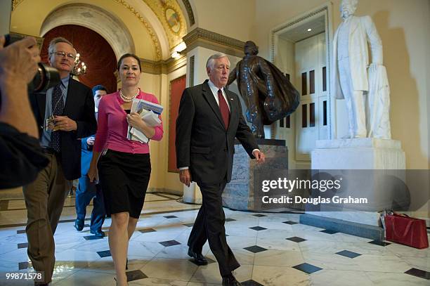 Majority Leader Steny Hoyer, D-MD., makes his way through Will Rogers Corridor working before the vote on the financial bailout plan at in the U.S....