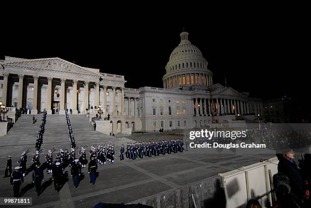 Military personal line the East front of the House side of the U.S. Capitol before the remains of former U.S. President Gerald R. Ford arrived for a...