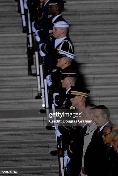 Military personal line the East front of the House side of the U.S. Capitol before the remains of former U.S. President Gerald R. Ford arrived for a...