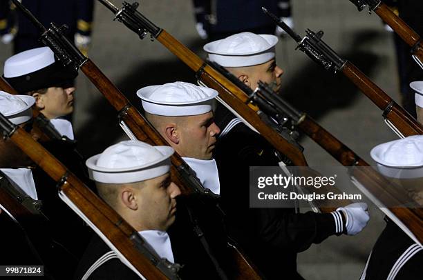 Military personal line the East front of the House side of the U.S. Capitol before the remains of former U.S. President Gerald R. Ford arrived for a...