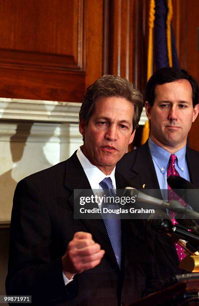 Norm Coleman, D-Minn., during a news conference to call upon President Bush and the State Department to free up authorized funding for the Iraqi...