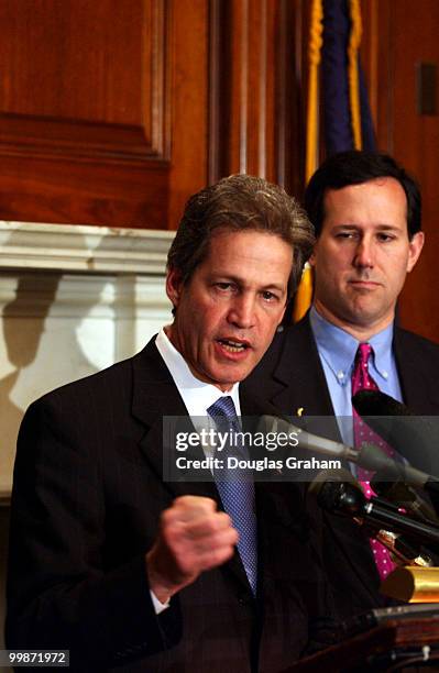 Norm Coleman, D-Minn., during a news conference to call upon President Bush and the State Department to free up authorized funding for the Iraqi...