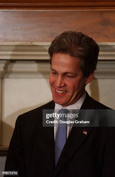 Norm Coleman, D-Minn., during a news conference to call upon President Bush and the State Department to free up authorized funding for the Iraqi...