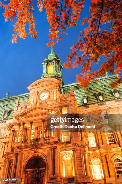 low angle view of hotel de ville, vieux-montreal, quebec, canada - ville stock pictures, royalty-free photos & images