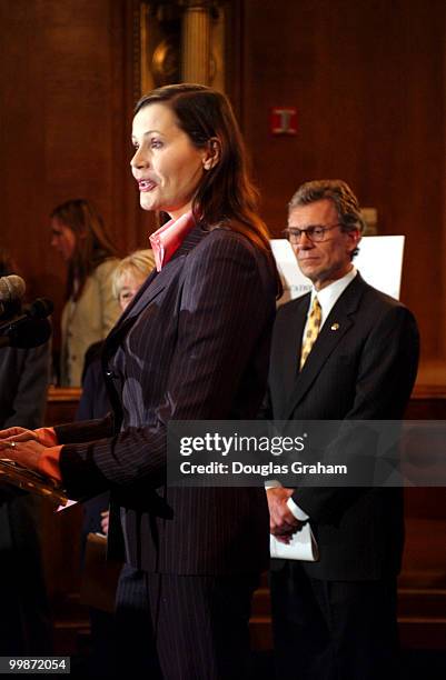Geena Davis Oscar-winning actress during the news conference to urge protection of athletic opportunities for females and to issue a minority report...