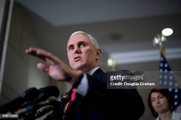 House Republican Conference Chairman Mike Pence, R-IN, along with other republican leaders address the media after their House Republican Conference...