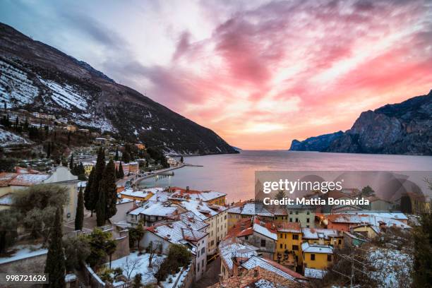 winter on lake garda. - matita stock pictures, royalty-free photos & images