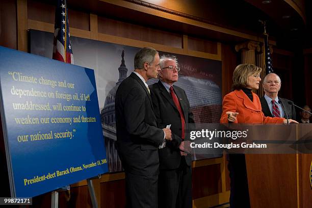 Thomas Carper, D-DE., Bernard Sanders, I-VT., Chairwoman Barbara Boxer, D-Calif. And Ben Cardin, D-MD., during a news conference in the U.S. Capitol...