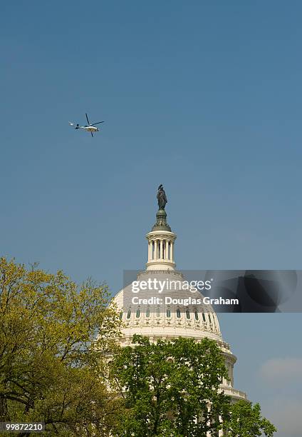 Security was tight with helicopters on the look out above the U.S. Capitol dome as President Bush attended the ceremony to present the Congressional...