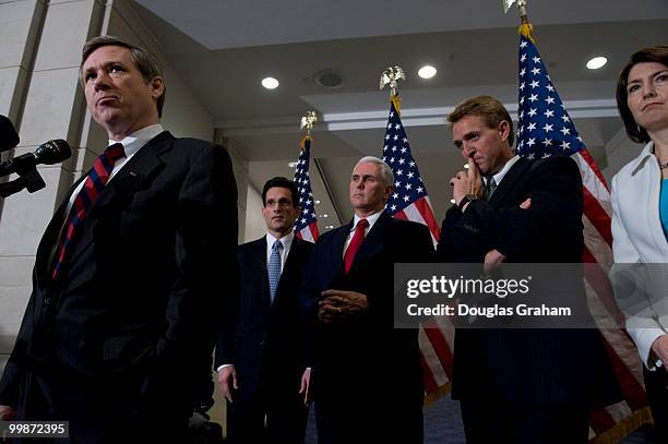 House Republican Conference Chairman Mike Pence, R-IN, along with other republican leaders address the media after their House Republican Conference...