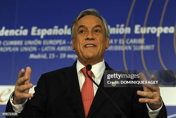 Chile's President Sebastian Pinera gives a press conference during the Sixth Summit of Heads of State and Government of the European Union-Latin...