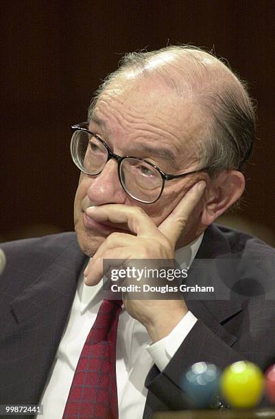 Alan Greenspan, chairman of the Federal Reserve testifies before at the Federal Reserve Report Full committee hearing on the Federal Reserve's...