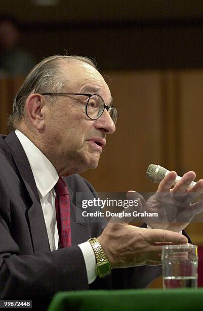 Alan Greenspan, chairman of the Federal Reserve testifies before at the Federal Reserve Report Full committee hearing on the Federal Reserve's...
