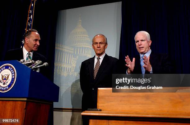 Charles Schumer, D-N.Y., John McCain, R-Ariz. And Larry Craig, R-Idaho, news conference to announce a bill to fix the FBI's data base of individuals...