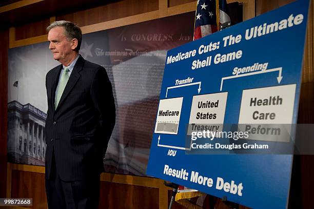 Judd Gregg, R-NH., during a news conference on the budgetary impact of health care reform legislation in the Senate TV studio, December 23, 2009.