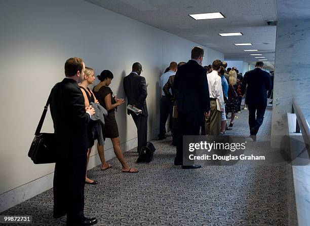 Lobbyist and the public line up waiting to enter Senate Finance Committee full committee markup of "The America's Health Future Act", in the Hart...