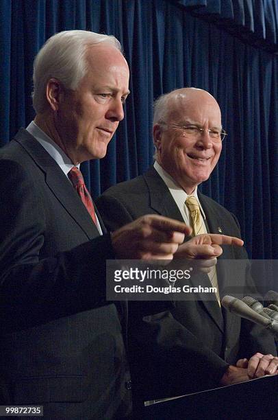Senate Judiciary Chairman Patrick Leahy, D-Vt., and Sen. John Cornyn, R-Texas during a news conference to introduce the Open Government Act in the...