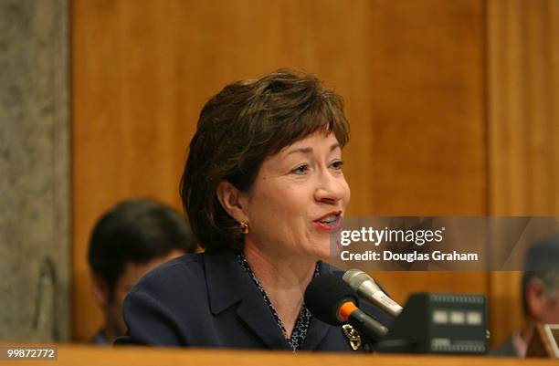 Chairman Susan Collins, R-MA., during the full committee hearing in the Senate Governmental Affairs Committee on the Tom Ridge nomination to be...