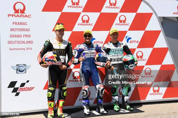 Marcos Ramirez of Spain and Bester Capital Dubai, Jorge Martin of Spain and Del Conca Gresini Moto3 and Enea Bastianini of Italy and Leopard Racing...