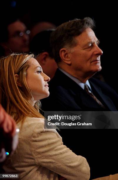 Actress Holly Hunter and former senator Birch Bayh listen to Geena Davis Oscar-winning actress during the news conference to urge protection of...