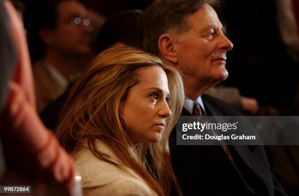 Actress Holly Hunter and former senator Birch Bayh listen to Geena Davis Oscar-winning actress during the news conference to urge protection of...