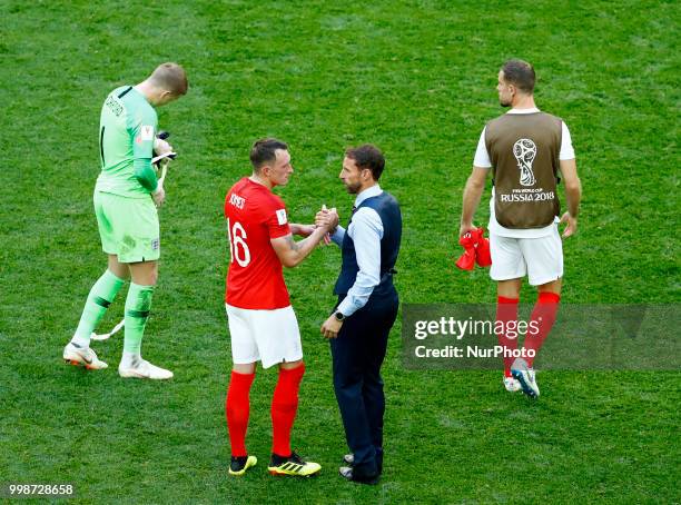 England v Belgium - Play off for third place final FIFA World Cup Russia 2018 England coach Gareth Southgate and Phil Jones after the match at Saint...