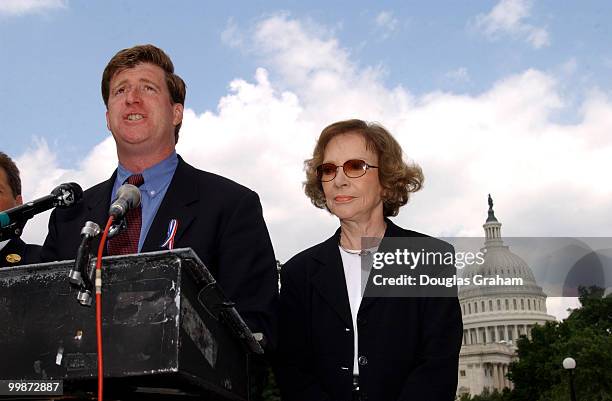 Patrick Kennedy, D-R.I., and Rosalyn Carter, former first lady during a news conference to introduce legislation that would create a series of...