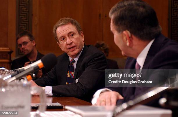 Arlen Specter, R-PA., introduces Tom Ridge during the full committee hearing in the Senate Governmental Affairs Committee on his nomination to be...