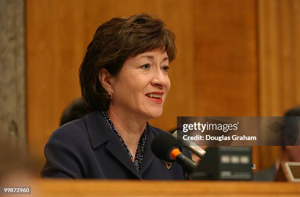 Chairman Susan Collins, R-MA., during the full committee hearing in the Senate Governmental Affairs Committee on the Tom Ridge nomination to be...