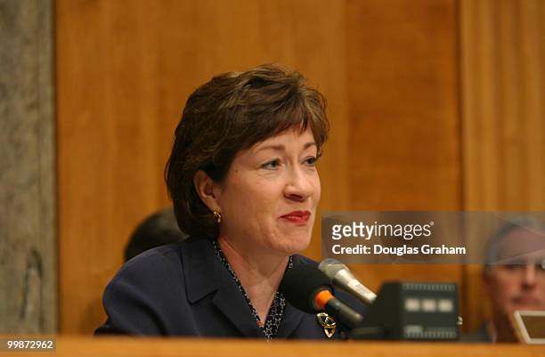 Chairman Susan Collins, R-MA., during the full committee hearing in the Senate Governmental Affairs Committee on the Tom Ridge nomination to be...