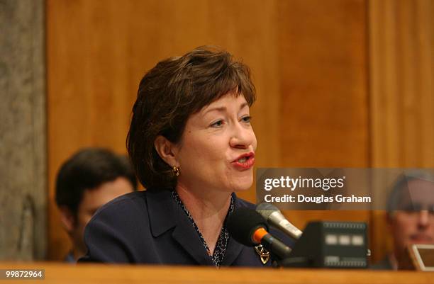 Chairman Susan Collins, R-MA., during the full committee hearing in the Senate Governmental Affairs Committee on the Tom Ridge nomination to be...