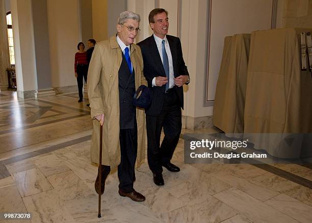 Freshmen Senator Mark Warner, D-VA., meets the man he replaces in the U.S. Senate John Warner, R-VA., for the first time since he won the election on...