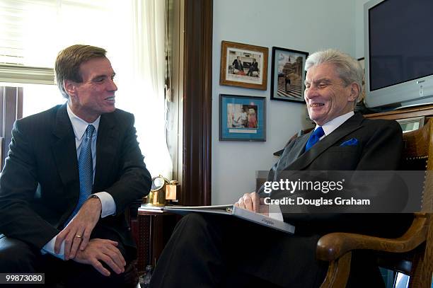 Freshmen Senator Mark Warner, D-VA., meets the man he replaces in the U.S. Senate John Warner, R-VA., for the first time since he won the election on...