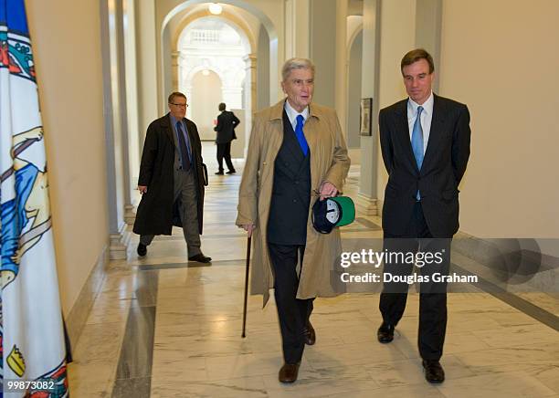 Freshmen Senator Mark Warner, D-VA., meets the man he replaces in the U.S. Senate John Warner, R-VA., for the first time since he won the election on...