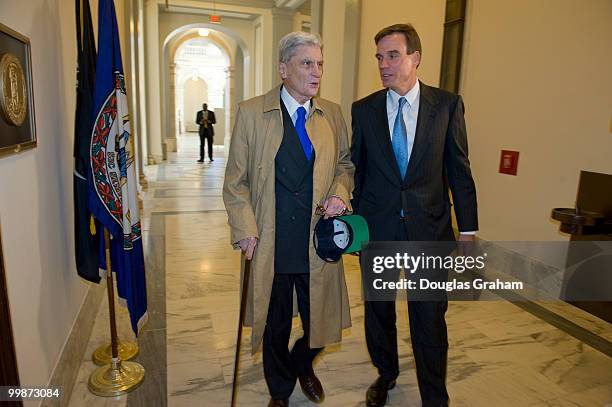 Freshmen Senator Mark Warner, D-VA., meets the man he replaces in the U.S. Senate John Warner, R-VA., for the first time since he won the election on...