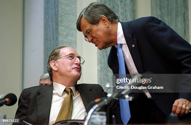 John D. Rockefeller, D-W.Va., and Trent Lott, R-Miss., talk during the full committee hearing on the nomination of Asa Hutchinson to be...