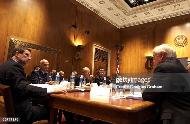 Kent Conrad listens to Admiral Richard Mies, during a summit to discuss the future of the nation's nuclear missile force. The daylong meeting will...