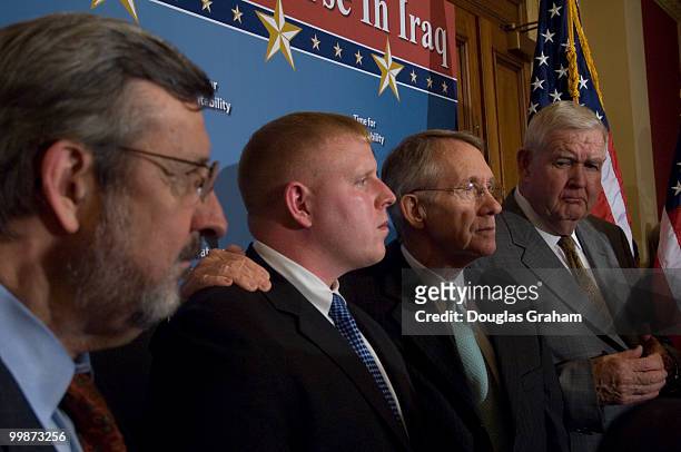 David Obey, D-WI., John Bruhns an Iraq War veteran, Senate Majority Leader Harry Reid ,D-NV, and John Murtha, D-PA., during a news conference...