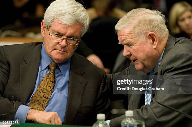 Former House Speaker Newt Gingrich, R-Ga. And John Murtha, D-Pa.; talk during the full committee hearing on "Iraq: Alternative Plans Continued -...